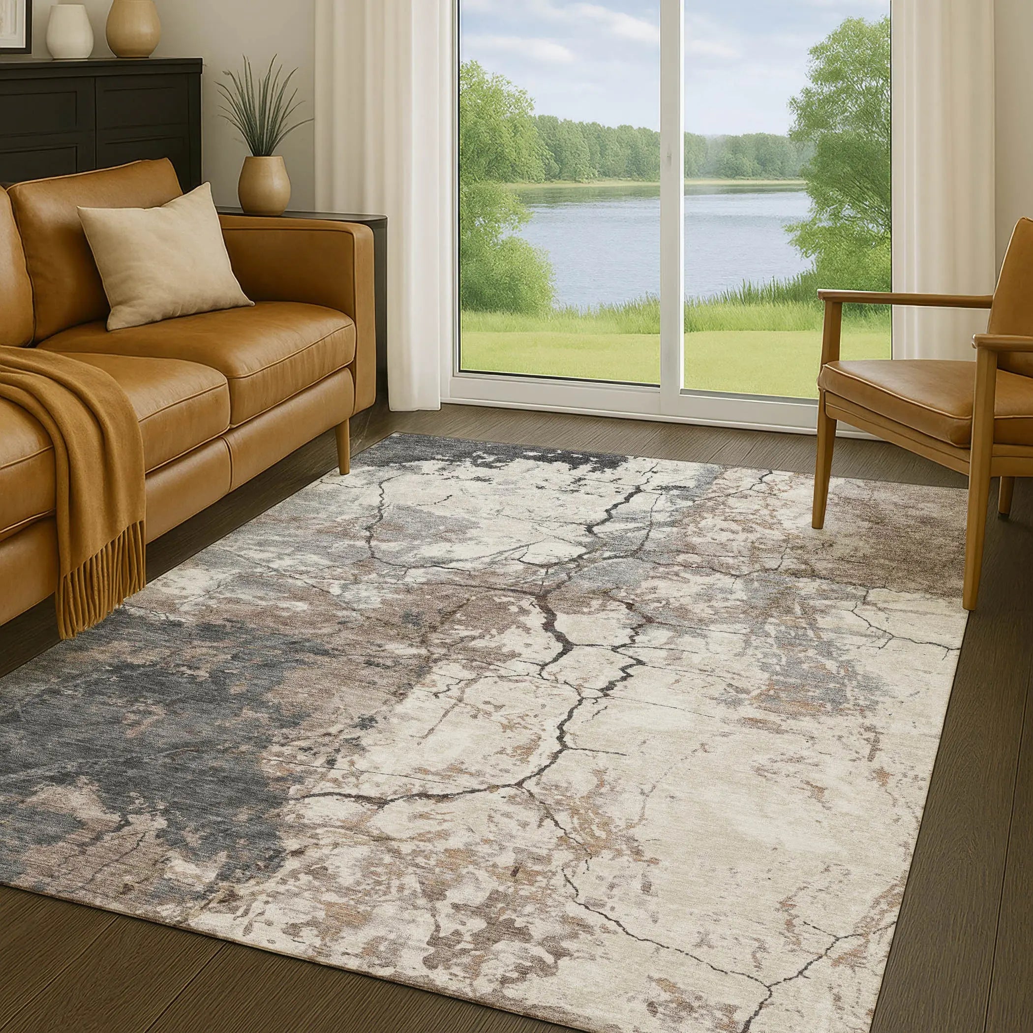 3' X 5' Taupe And Beige Abstract Washable Indoor Outdoor Area Rug Homeroots Outdoor