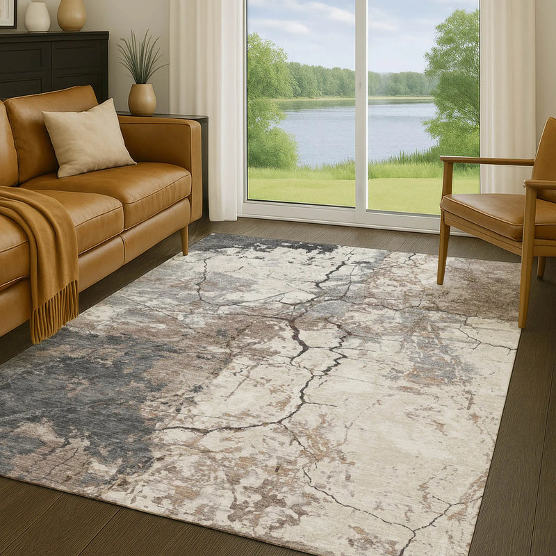 3' X 5' Taupe And Beige Abstract Washable Indoor Outdoor Area Rug Homeroots Outdoor