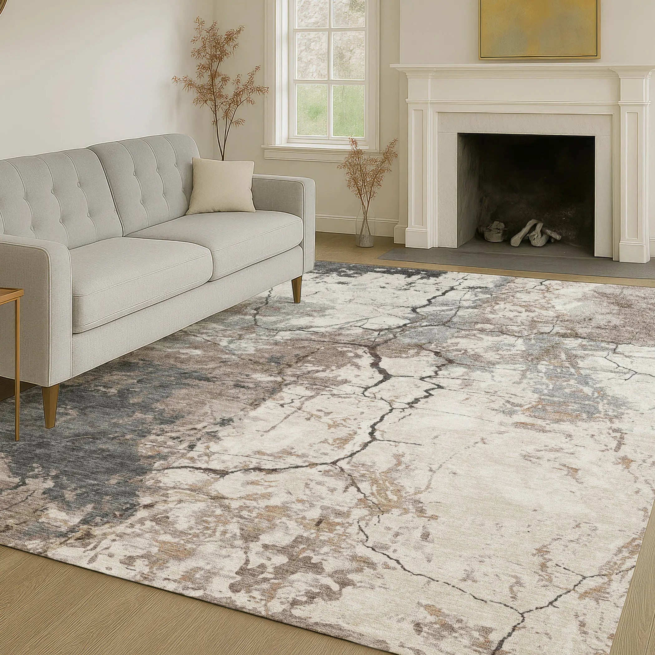 3' X 5' Taupe And Beige Abstract Washable Indoor Outdoor Area Rug Homeroots Outdoor