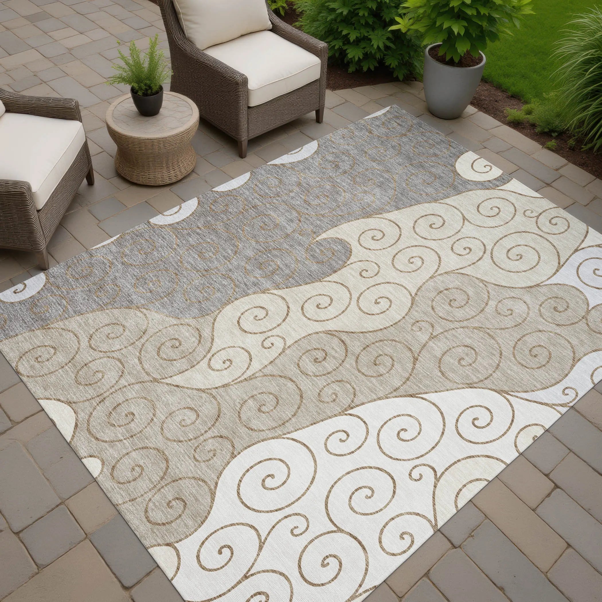 3' X 5' Taupe And Beige Abstract Washable Indoor Outdoor Area Rug Homeroots Outdoor