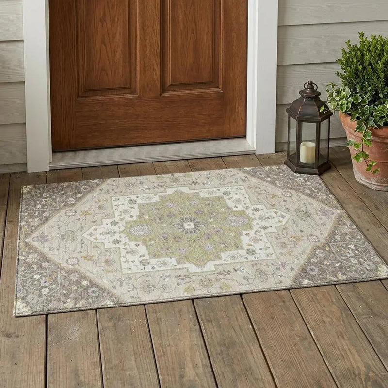 3' X 5' Taupe And Beige Floral Medallion Washable Indoor Outdoor Area Rug Homeroots Outdoor