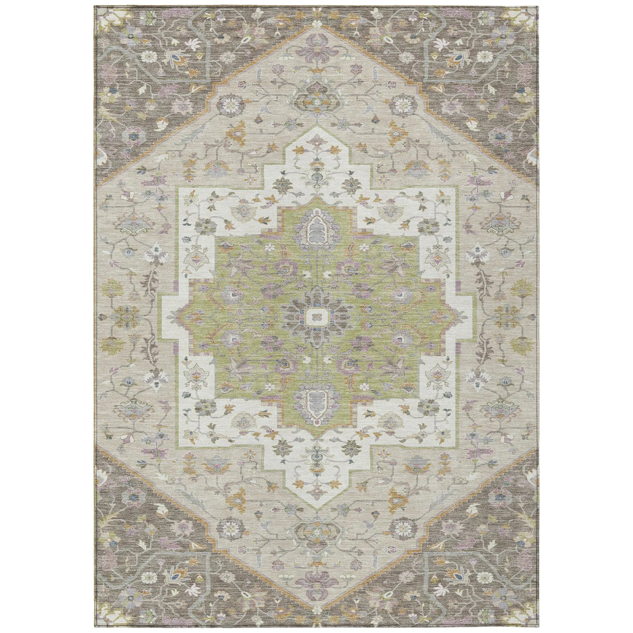 3' X 5' Taupe And Beige Floral Medallion Washable Indoor Outdoor Area Rug Homeroots Outdoor