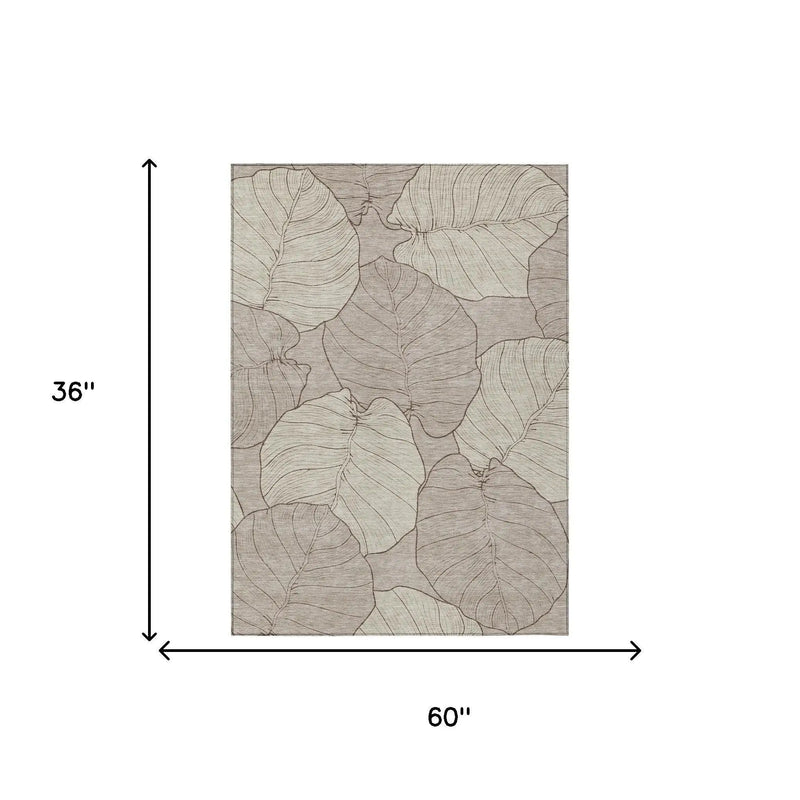 3' X 5' Taupe And Beige Floral Washable Indoor Outdoor Area Rug Homeroots Outdoor
