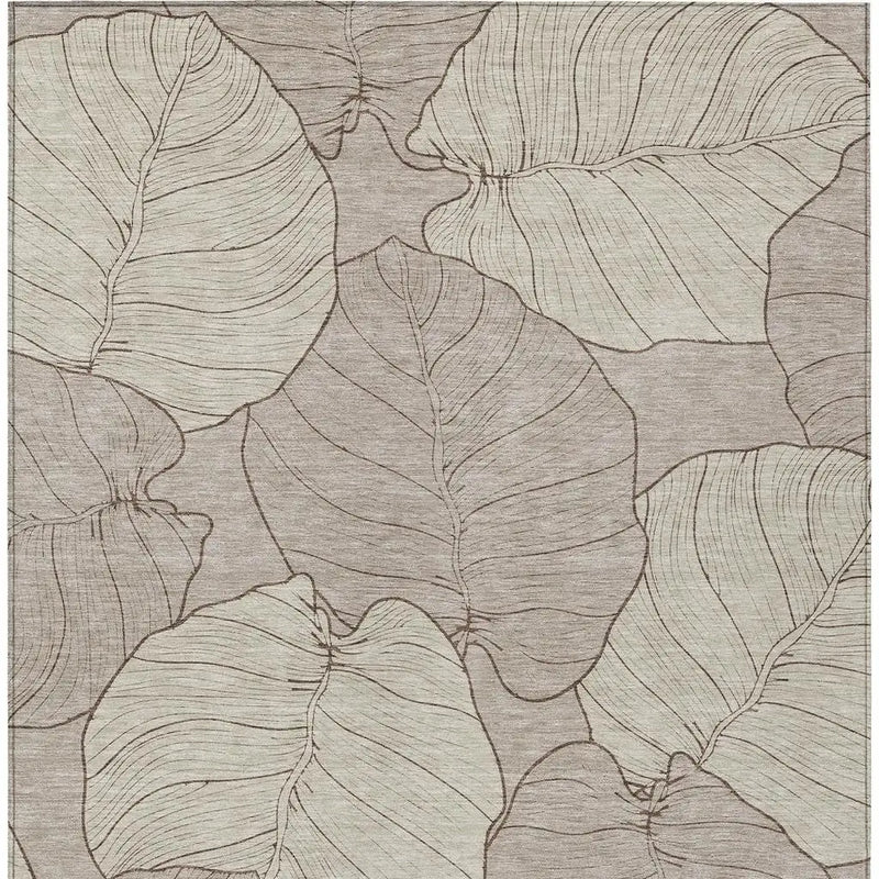 3' X 5' Taupe And Beige Floral Washable Indoor Outdoor Area Rug Homeroots Outdoor