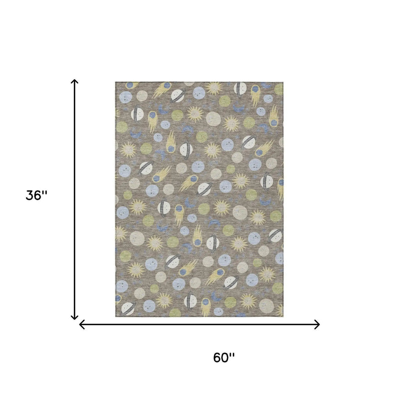 3' X 5' Taupe And Beige Geometric Washable Indoor Outdoor Area Rug Homeroots Outdoor