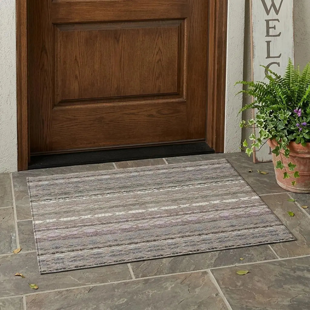 3' X 5' Taupe And Beige Striped Washable Indoor Outdoor Area Rug Homeroots Outdoor