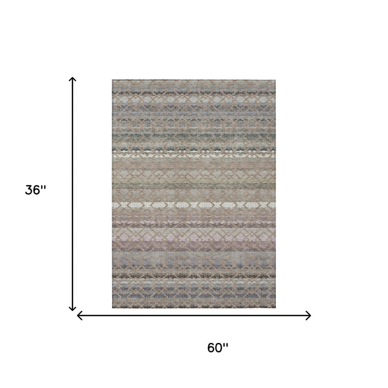 3' X 5' Taupe And Beige Striped Washable Indoor Outdoor Area Rug Homeroots Outdoor