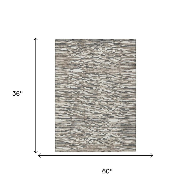 3' X 5' Taupe And Brown Abstract Washable Indoor Outdoor Area Rug Homeroots Outdoor