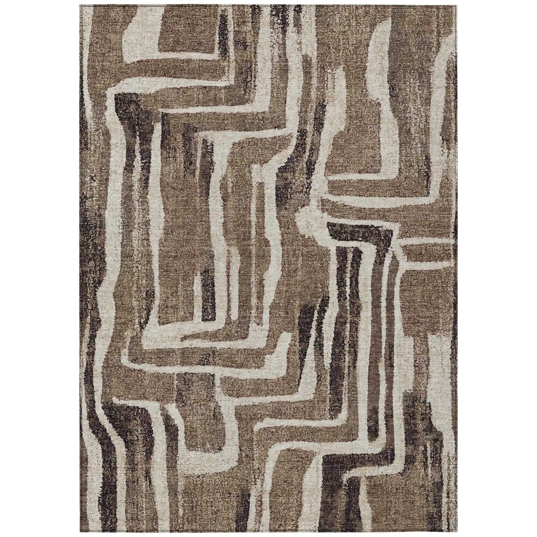 3' X 5' Taupe And Brown Abstract Washable Indoor Outdoor Area Rug Homeroots Outdoor