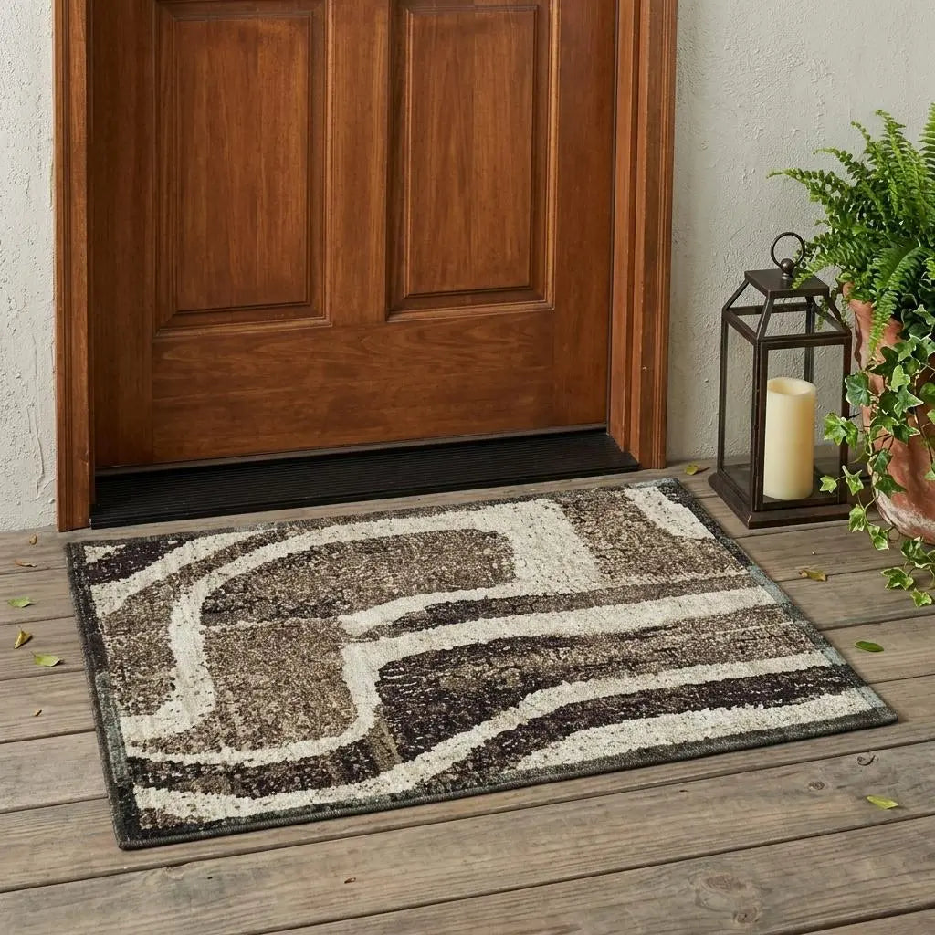 3' X 5' Taupe And Brown Abstract Washable Indoor Outdoor Area Rug Homeroots Outdoor
