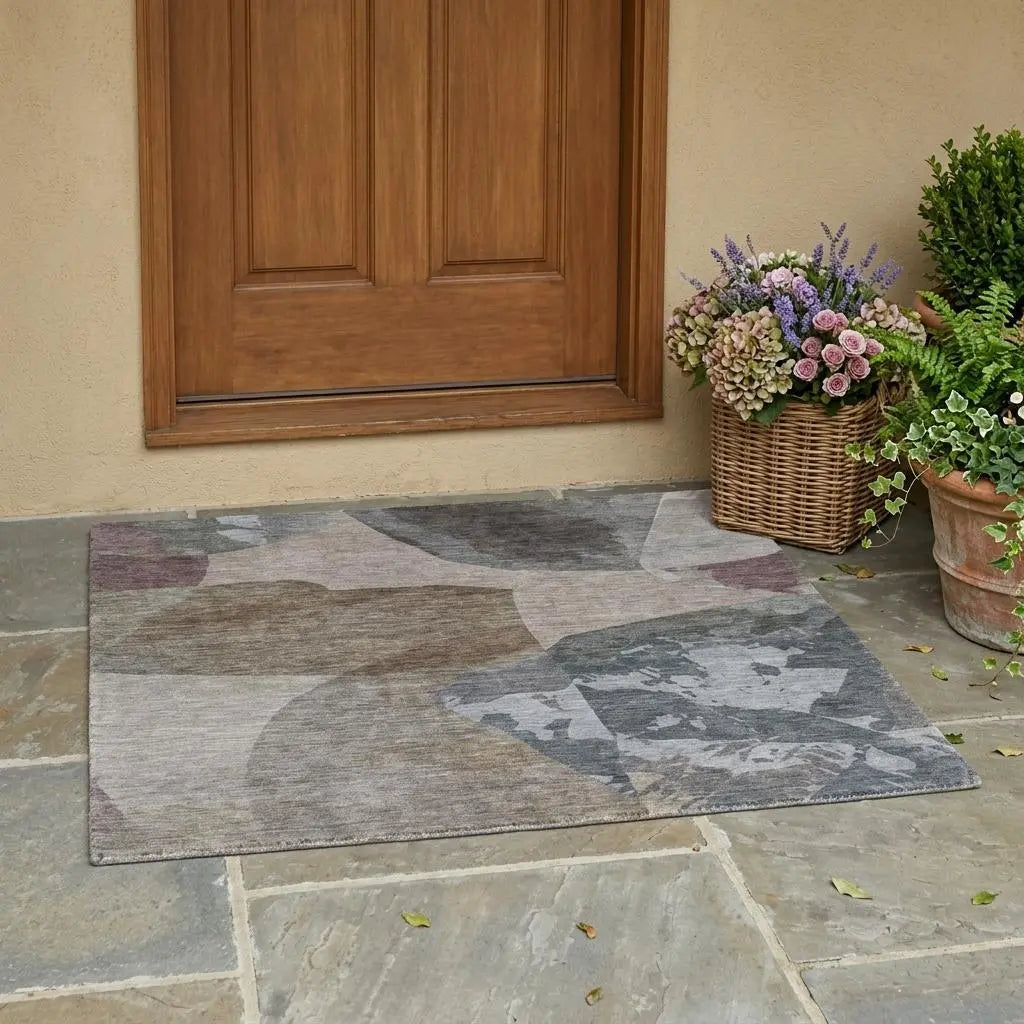 3' X 5' Taupe And Brown Abstract Washable Indoor Outdoor Area Rug Homeroots Outdoor