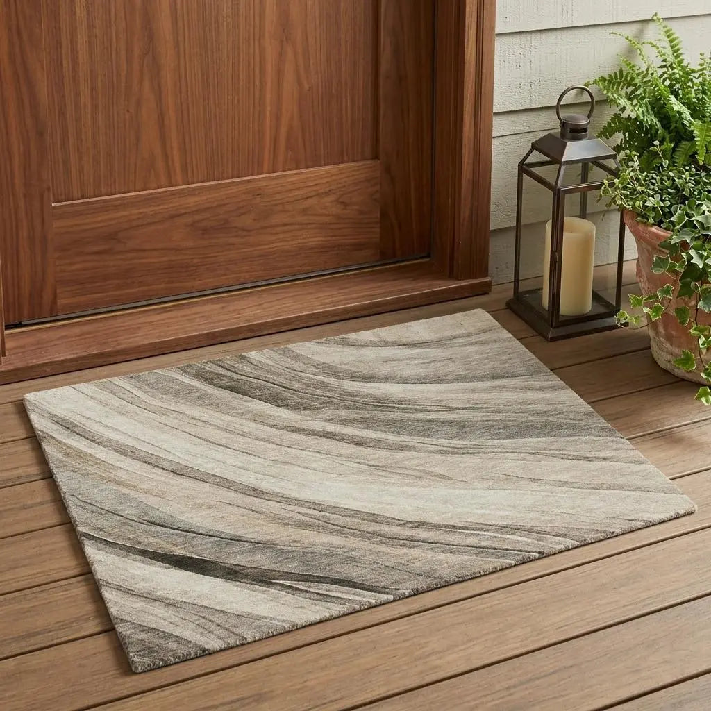3' X 5' Taupe And Brown Abstract Washable Indoor Outdoor Area Rug Homeroots Outdoor