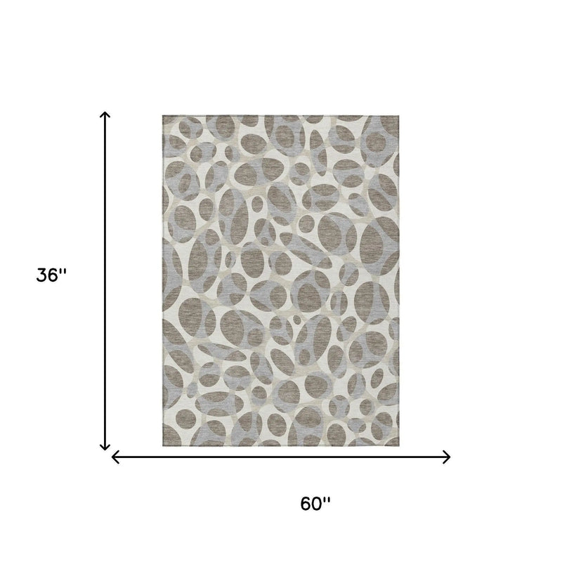 3' X 5' Taupe And Brown Abstract Washable Indoor Outdoor Area Rug Homeroots Outdoor