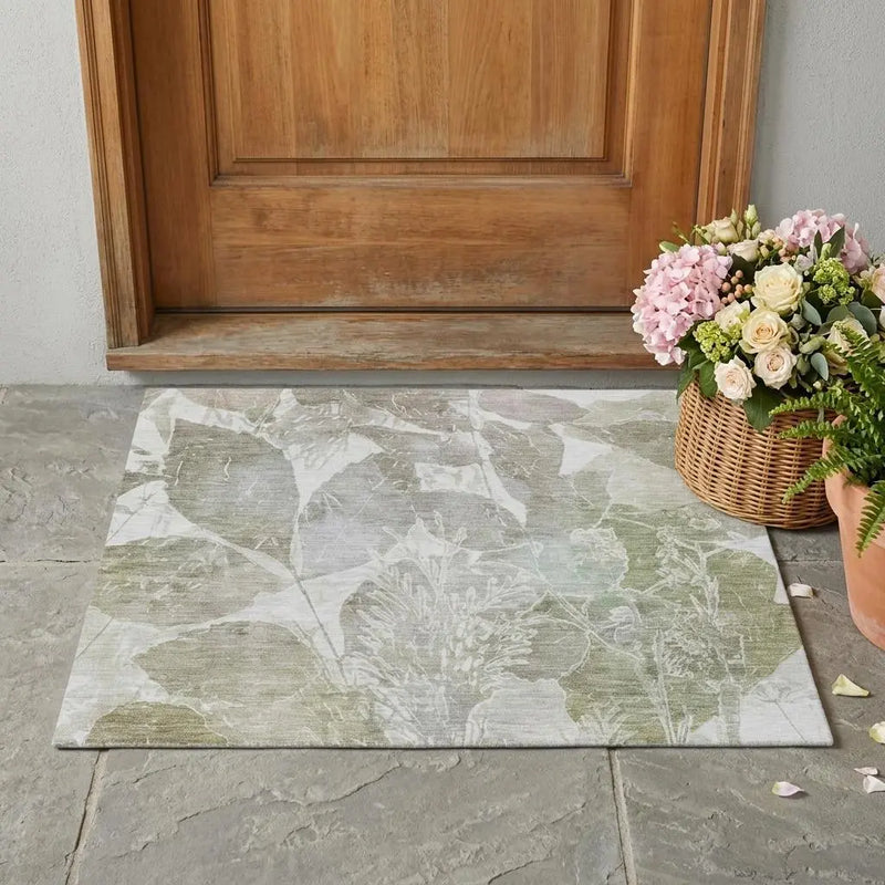3' X 5' Taupe And Brown Botanical Leaves Washable Indoor Outdoor Area Rug Homeroots Outdoor