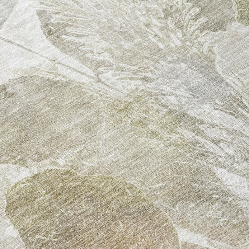 3' X 5' Taupe And Brown Botanical Leaves Washable Indoor Outdoor Area Rug Homeroots Outdoor
