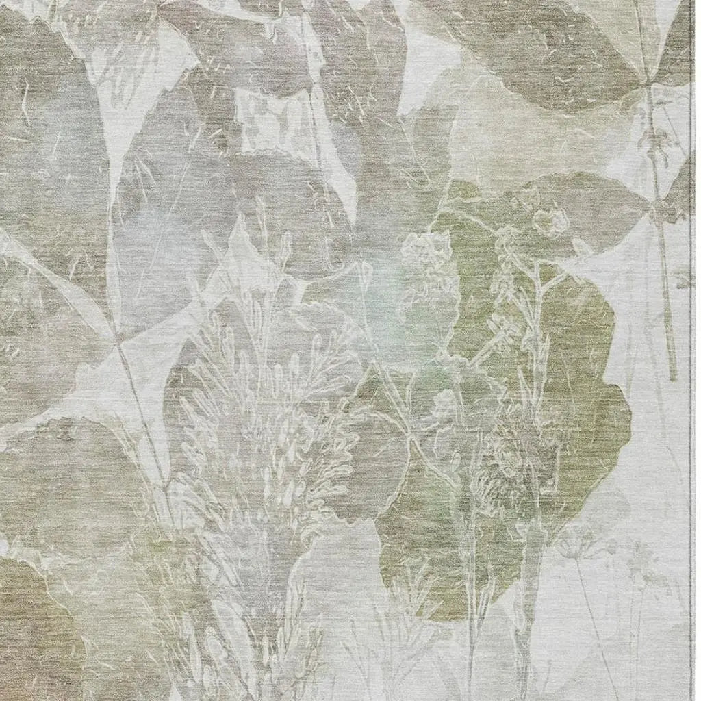 3' X 5' Taupe And Brown Botanical Leaves Washable Indoor Outdoor Area Rug Homeroots Outdoor