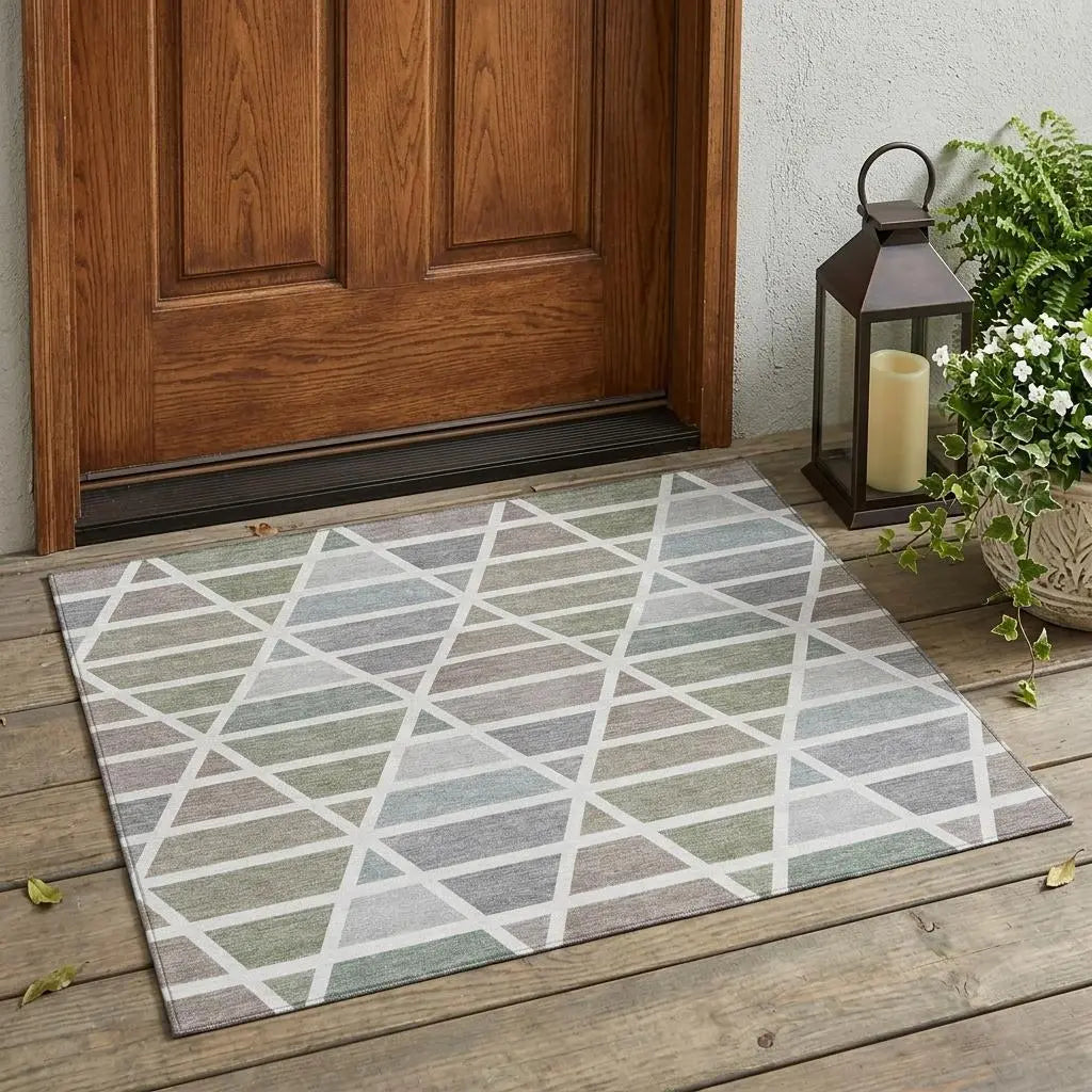 3' X 5' Taupe And Brown Geometric Washable Indoor Outdoor Area Rug Homeroots Outdoor