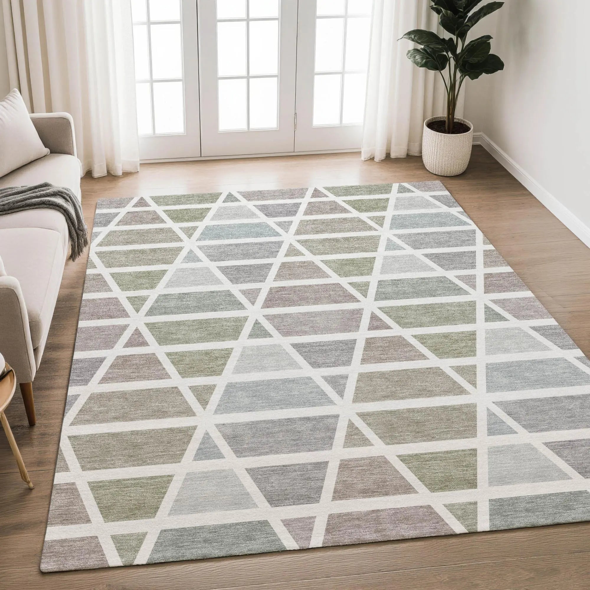 3' X 5' Taupe And Brown Geometric Washable Indoor Outdoor Area Rug Homeroots Outdoor