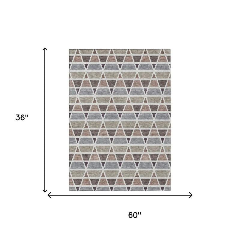 3' X 5' Taupe And Brown Geometric Washable Indoor Outdoor Area Rug Homeroots Outdoor