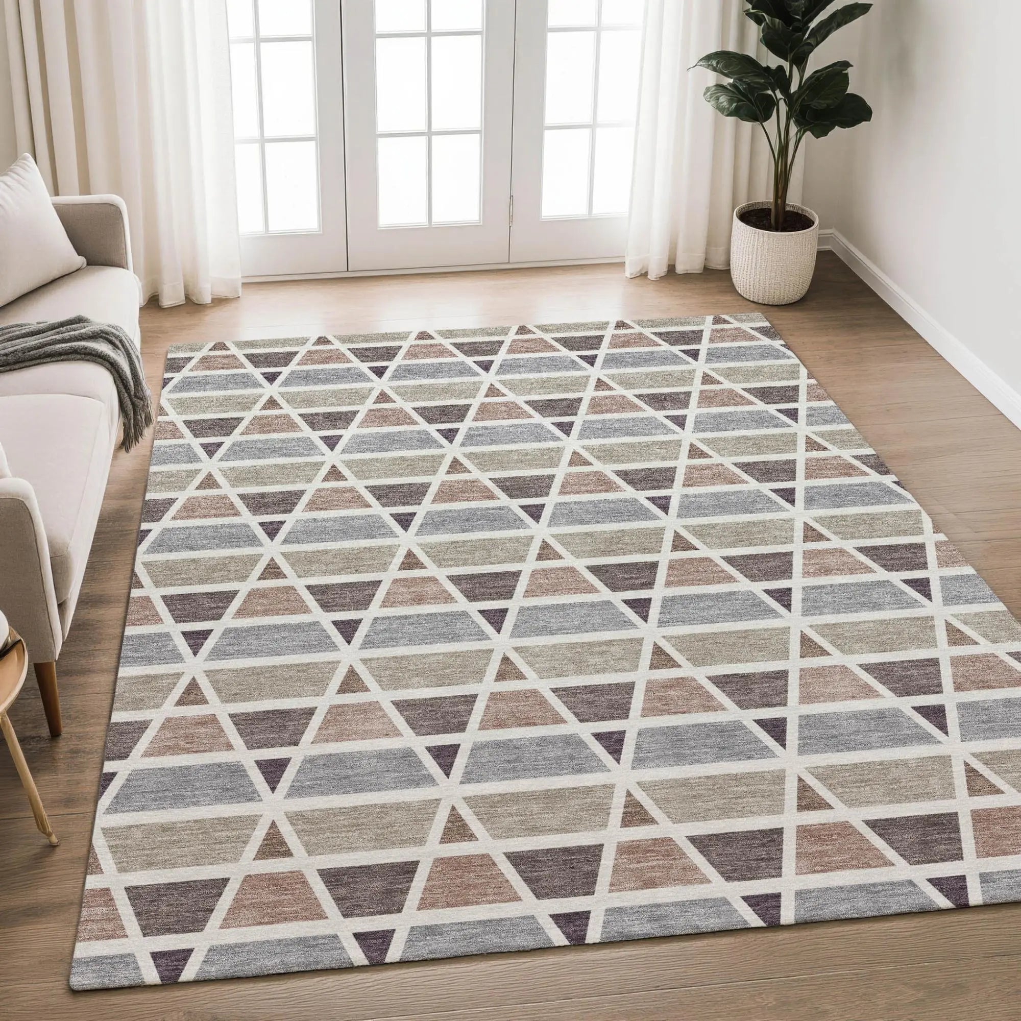 3' X 5' Taupe And Brown Geometric Washable Indoor Outdoor Area Rug Homeroots Outdoor
