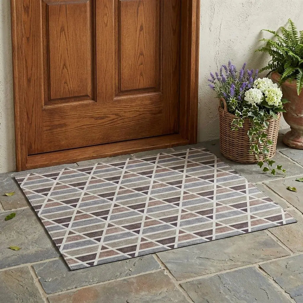 3' X 5' Taupe And Brown Geometric Washable Indoor Outdoor Area Rug Homeroots Outdoor