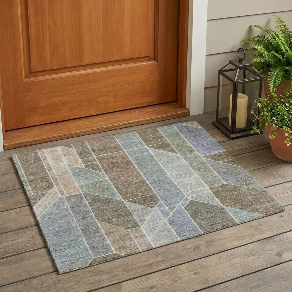 3' X 5' Taupe And Brown Geometric Washable Indoor Outdoor Area Rug Homeroots Outdoor
