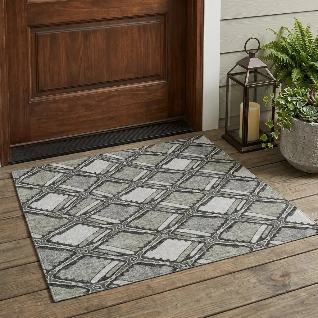 3' X 5' Taupe And Brown Geometric Washable Indoor Outdoor Area Rug Homeroots Outdoor