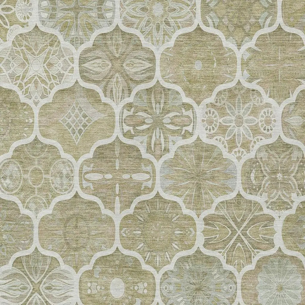 3' X 5' Taupe And Brown Ogee Washable Indoor Outdoor Area Rug Homeroots Outdoor