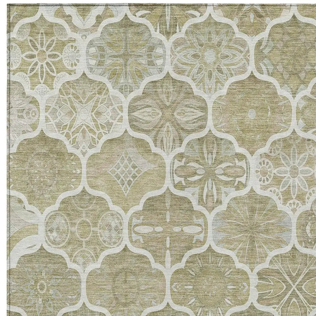 3' X 5' Taupe And Brown Ogee Washable Indoor Outdoor Area Rug Homeroots Outdoor