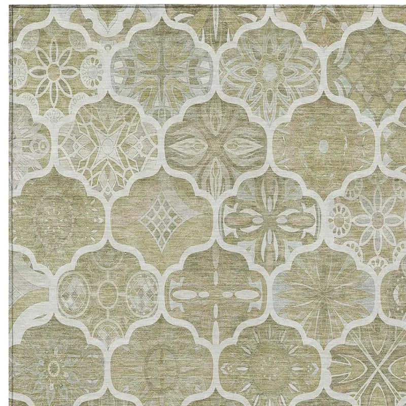 3' X 5' Taupe And Brown Ogee Washable Indoor Outdoor Area Rug Homeroots Outdoor