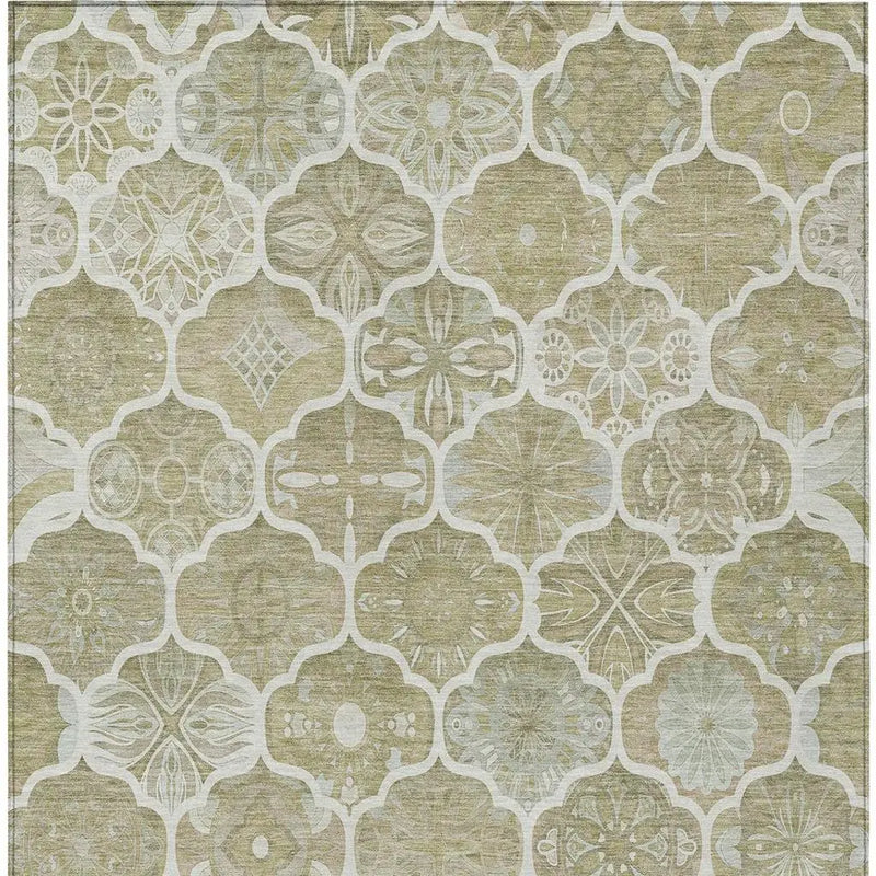 3' X 5' Taupe And Brown Ogee Washable Indoor Outdoor Area Rug Homeroots Outdoor