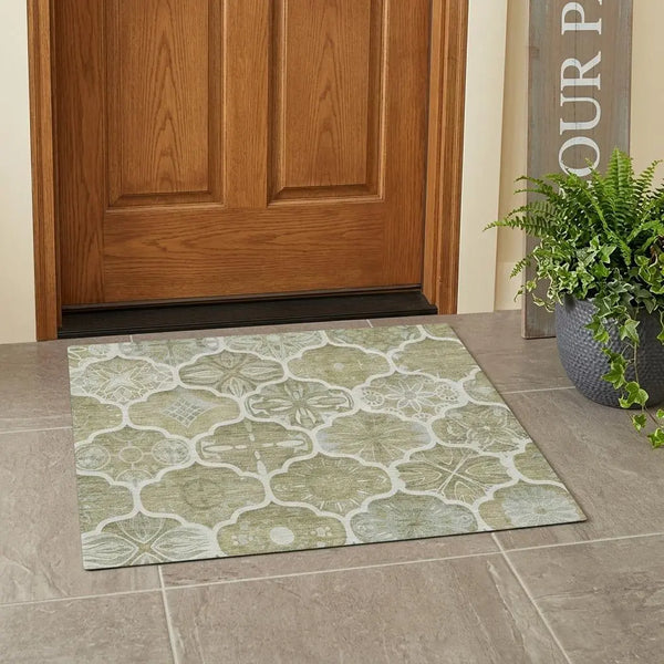 3' X 5' Taupe And Brown Ogee Washable Indoor Outdoor Area Rug Homeroots Outdoor