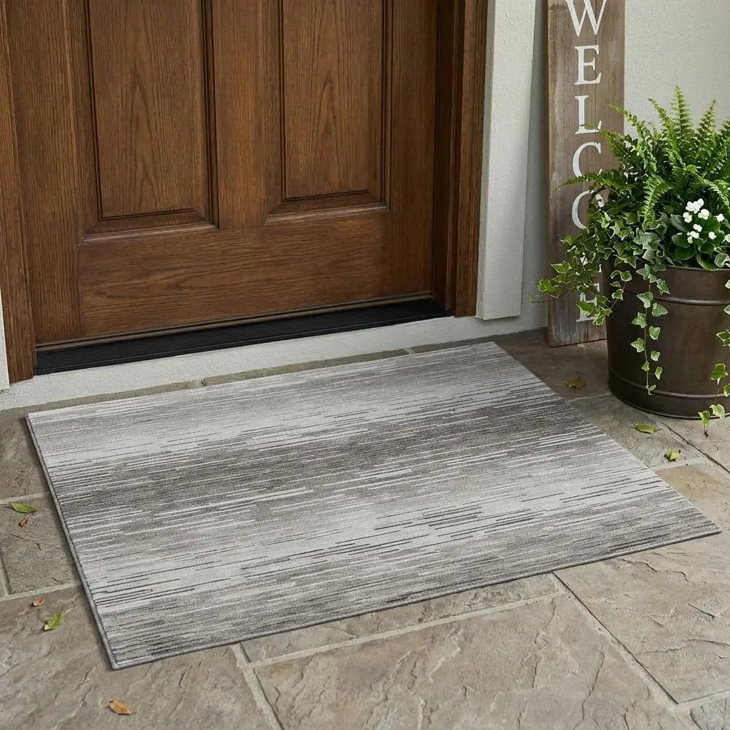 3' X 5' Taupe And Brown Striped Washable Indoor Outdoor Area Rug Homeroots Outdoor