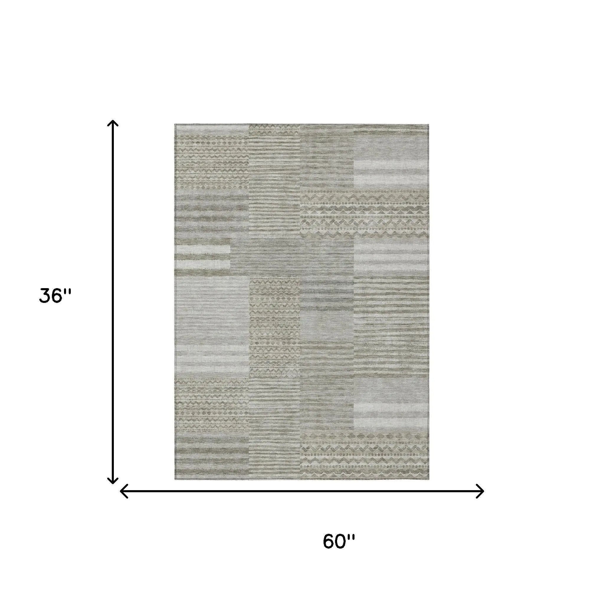 3' X 5' Taupe And Brown Striped Washable Indoor Outdoor Area Rug Homeroots Outdoor