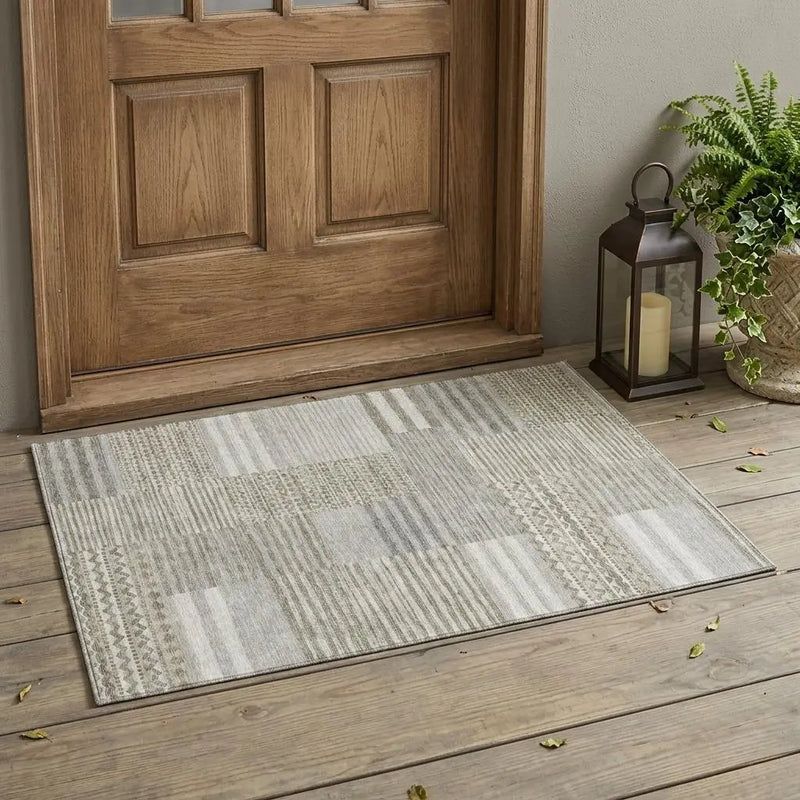 3' X 5' Taupe And Brown Striped Washable Indoor Outdoor Area Rug Homeroots Outdoor