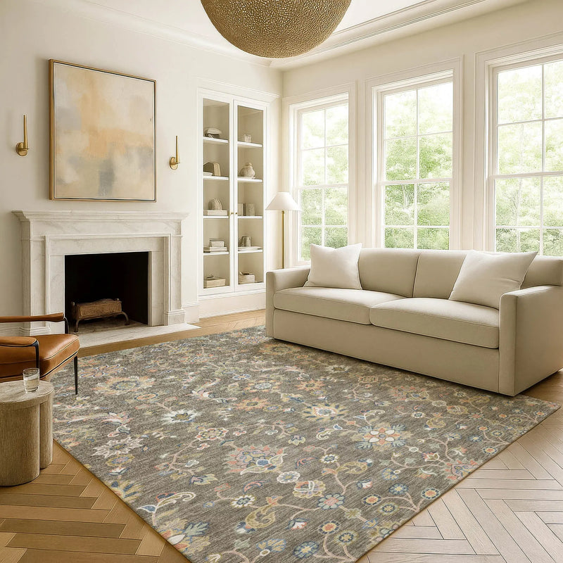 3' X 5' Taupe And Denim Blue Abstract Washable Indoor Outdoor Area Rug Homeroots Outdoor