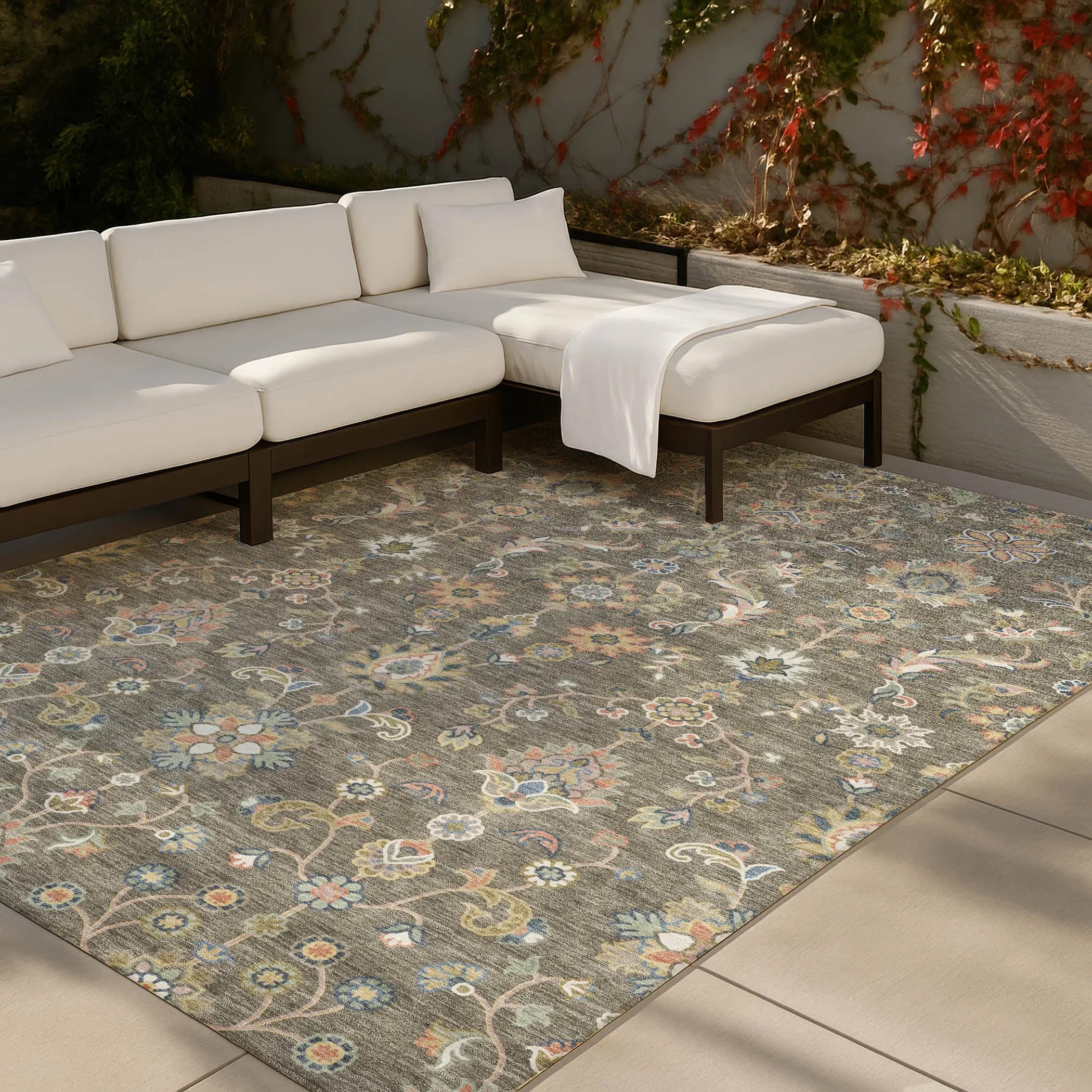 3' X 5' Taupe And Denim Blue Abstract Washable Indoor Outdoor Area Rug Homeroots Outdoor