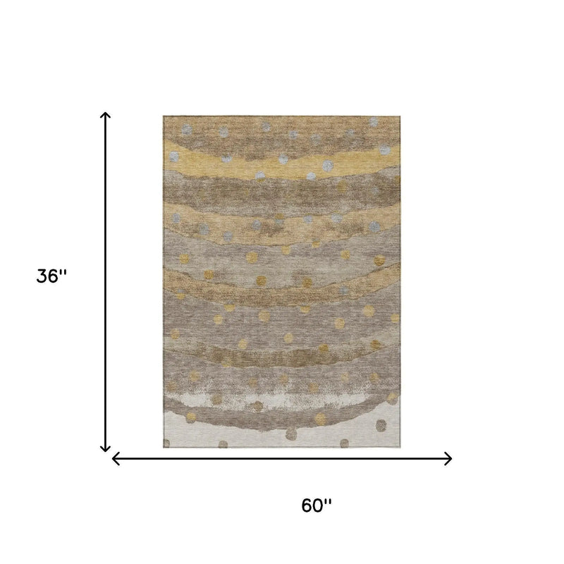 3' X 5' Taupe And Gold Striped Washable Indoor Outdoor Area Rug Homeroots Outdoor