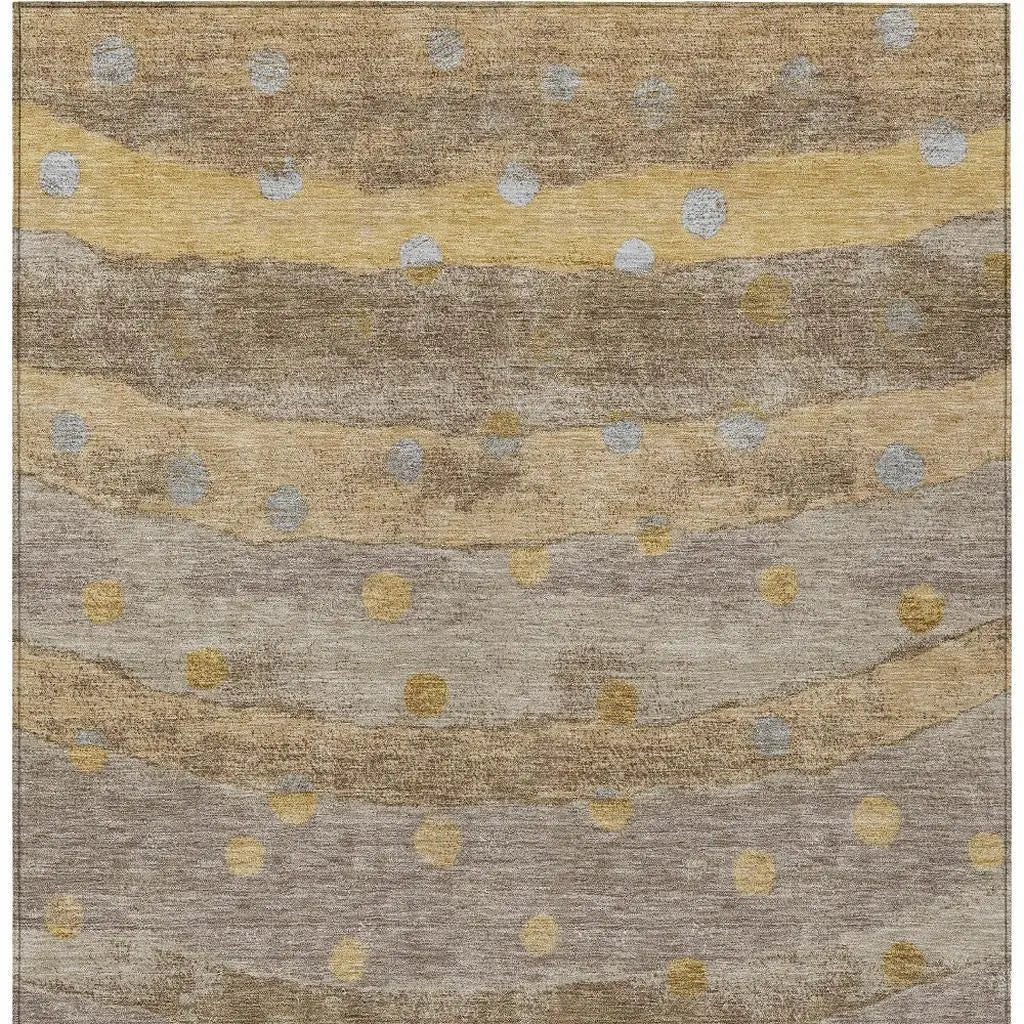 3' X 5' Taupe And Gold Striped Washable Indoor Outdoor Area Rug Homeroots Outdoor