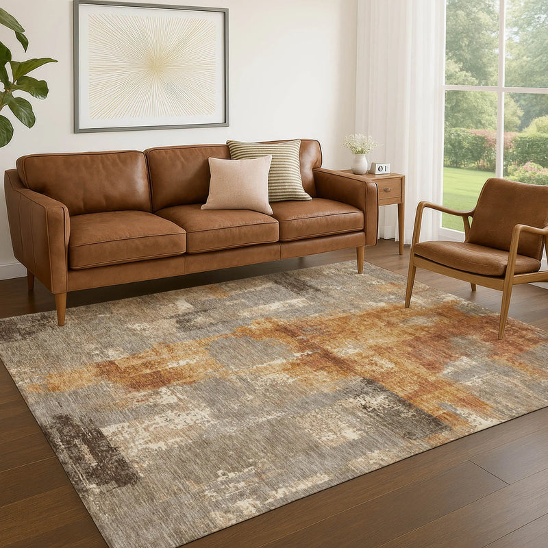 3' X 5' Taupe And Gray Abstract Washable Indoor Outdoor Area Rug Homeroots Outdoor