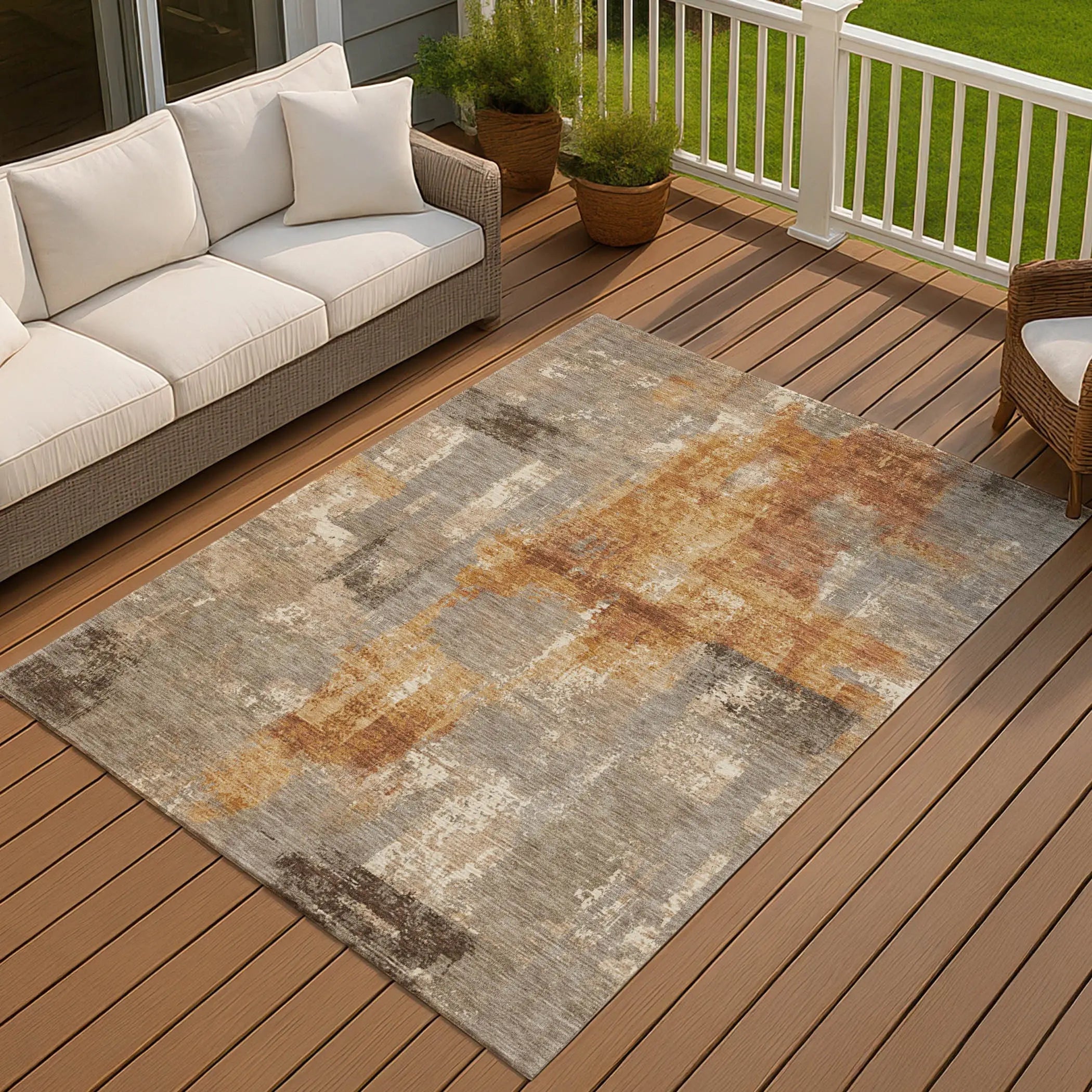 3' X 5' Taupe And Gray Abstract Washable Indoor Outdoor Area Rug Homeroots Outdoor