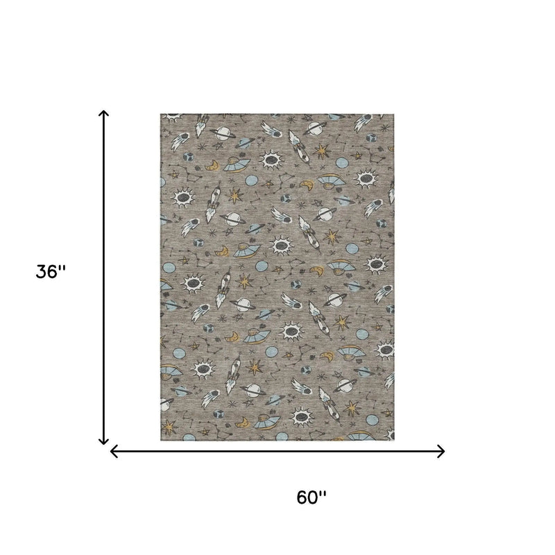 3' X 5' Taupe And Gray Animal Print Washable Indoor Outdoor Area Rug Homeroots Outdoor