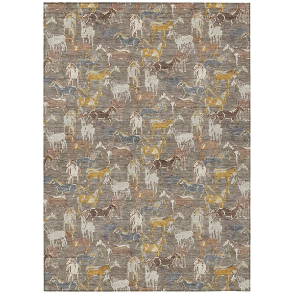 3' X 5' Taupe And Gray Horse Washable Indoor Outdoor Area Rug Homeroots Outdoor