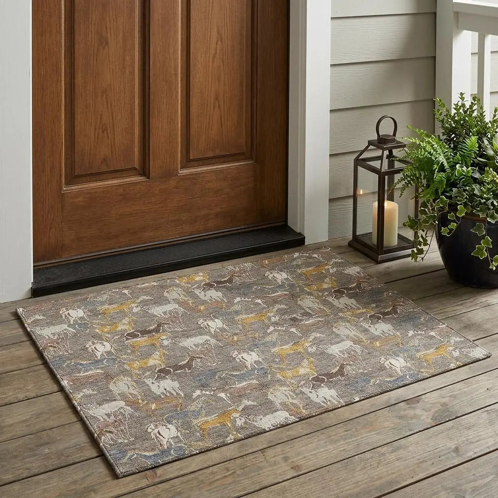 3' X 5' Taupe And Gray Horse Washable Indoor Outdoor Area Rug Homeroots Outdoor