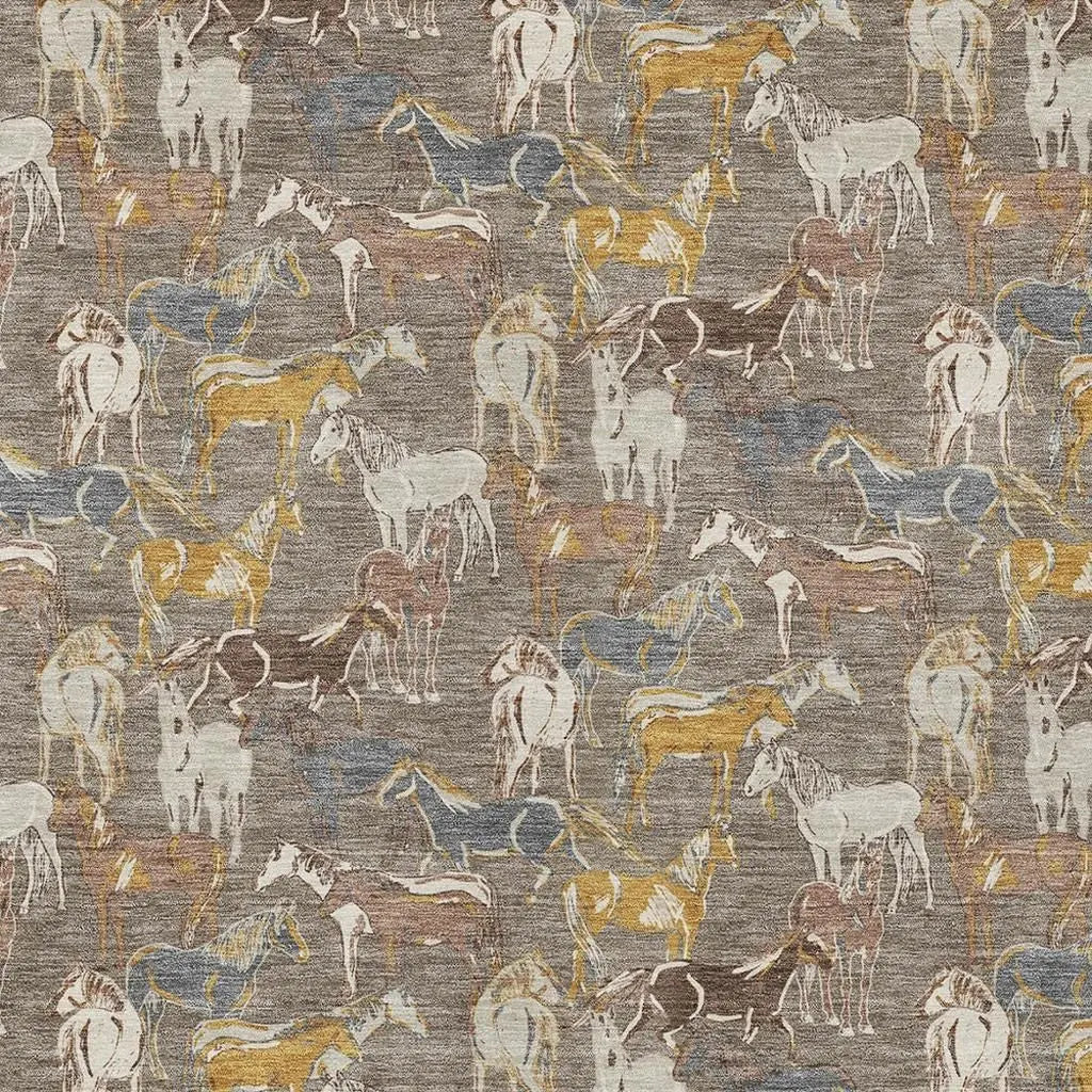 3' X 5' Taupe And Gray Horse Washable Indoor Outdoor Area Rug Homeroots Outdoor