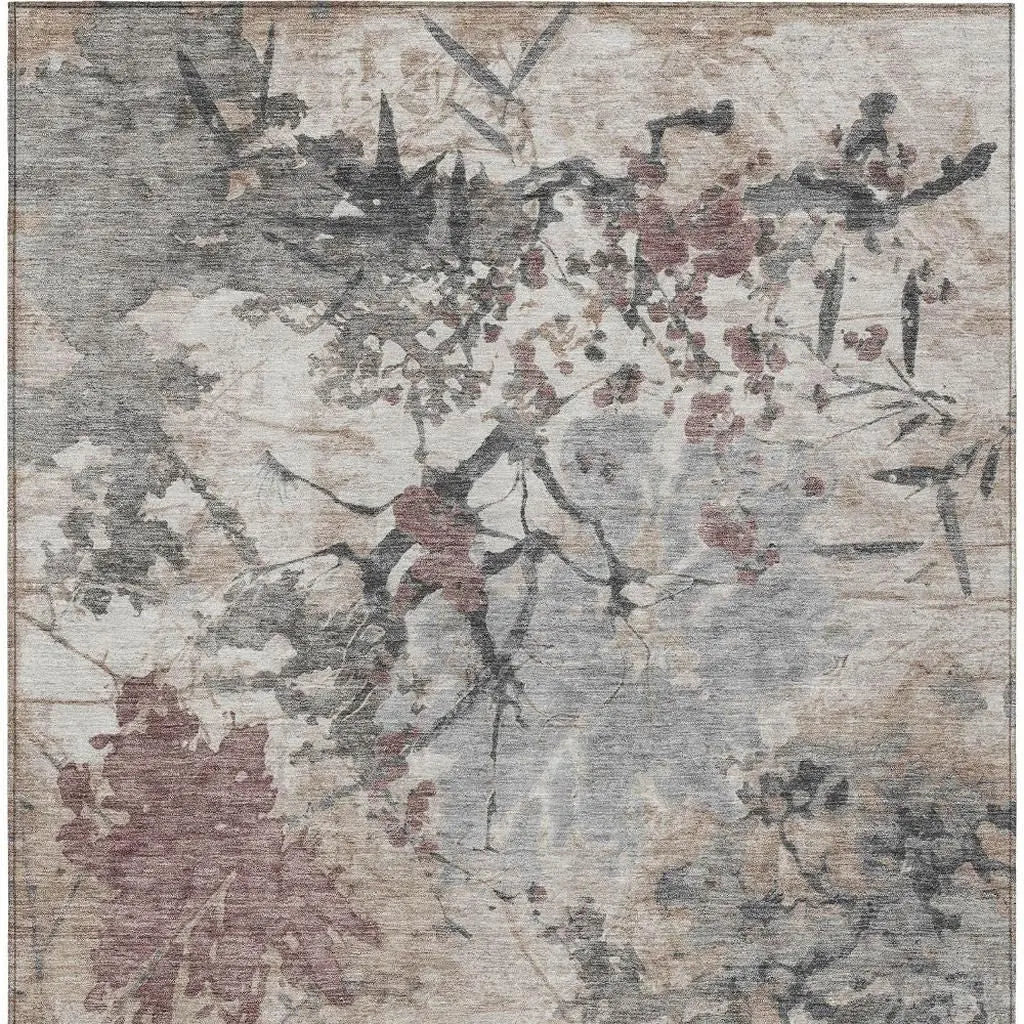 3' X 5' Taupe And Green Abstract Washable Indoor Outdoor Area Rug Homeroots Outdoor