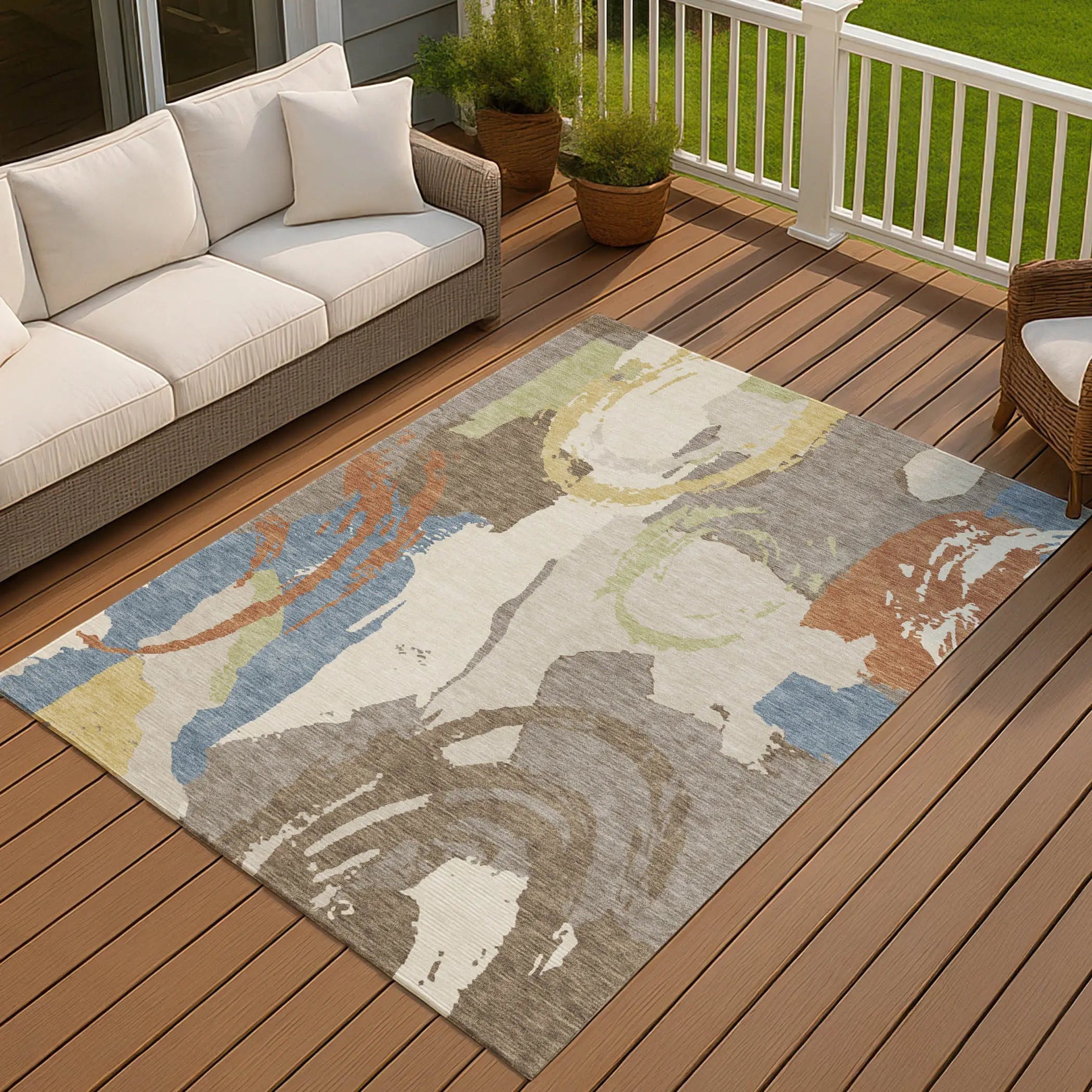 3' X 5' Taupe And Ivory Abstract Washable Indoor Outdoor Area Rug Homeroots Outdoor