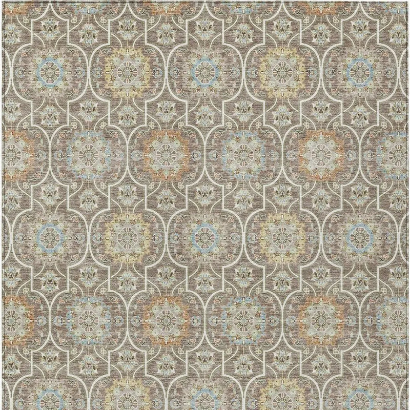 3' X 5' Taupe And Ivory Floral Medallion Washable Indoor Outdoor Area Rug Homeroots Outdoor