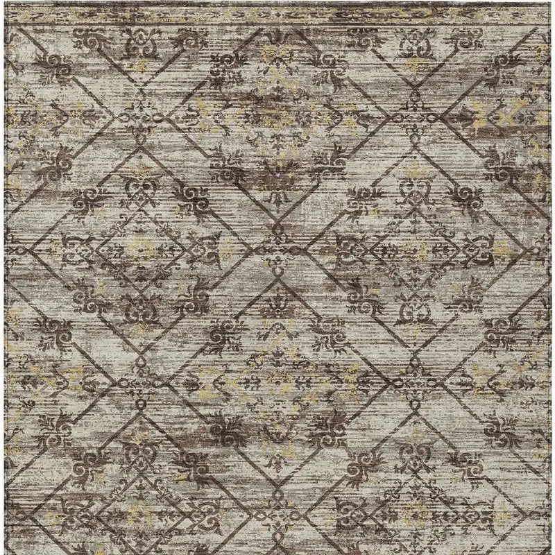 3' X 5' Taupe And Ivory Geometric Washable Indoor Outdoor Area Rug Homeroots Outdoor