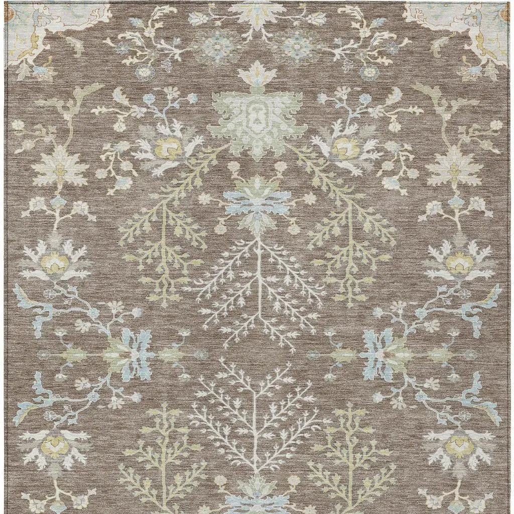 3' X 5' Taupe And Ivory Oriental Washable Indoor Outdoor Area Rug Homeroots Outdoor